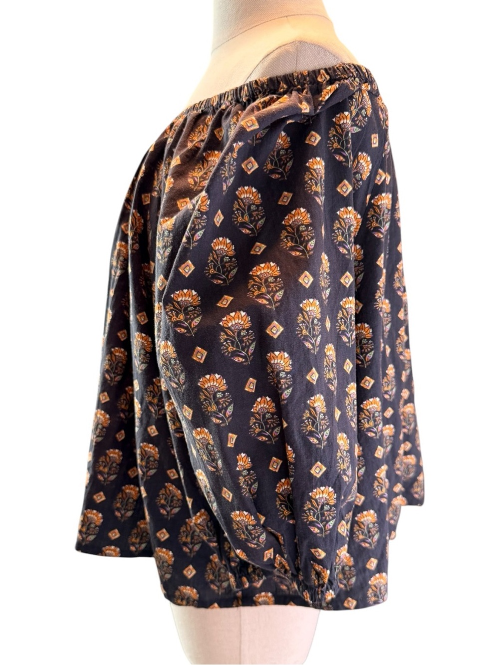 MNG Boho Off Shoulder Peasant Top Floral Puff Sleeve Cottagecore Blouse Med - Picture 3 of 8